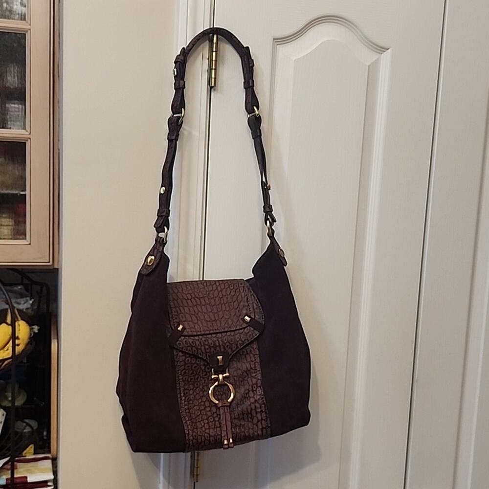 Francescobiasia Italian Suede Vintage Bag w/Leather Trim/Gold Hardware